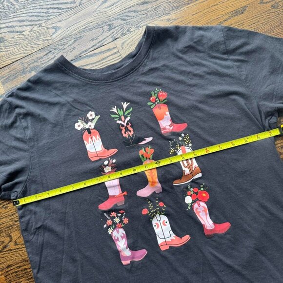 Doe Black Cotton Western Cowboy Boot Print Graphic Tee XL - Picture 5 of 6